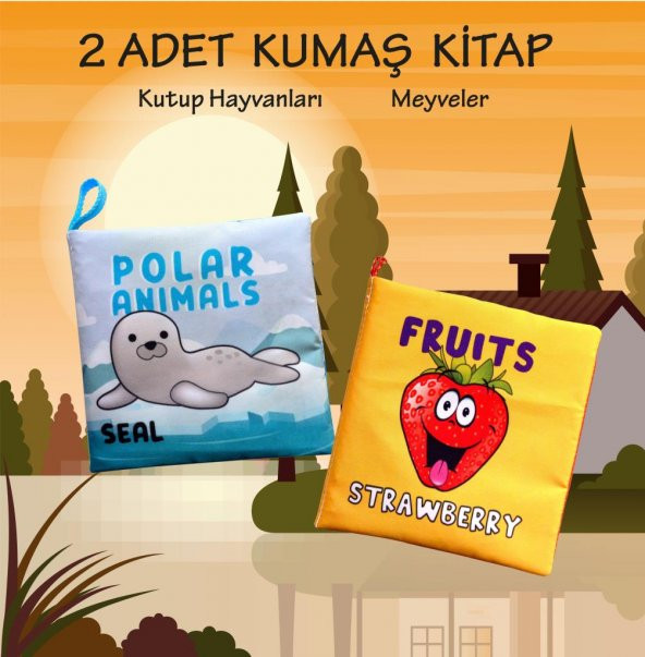 2 Kitap Tox İngilizce Kutup Hayvanları ve Meyveler Kumaş Sessiz Kitap E125 E126 - Bez Kitap , Eğitici Oyuncak , Yumuşak ve Hışırtılı - 2