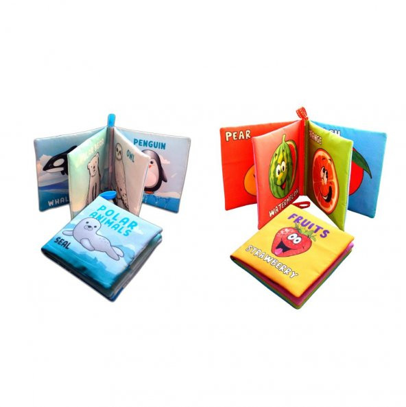 2 Kitap Tox İngilizce Kutup Hayvanları ve Meyveler Kumaş Sessiz Kitap E125 E126 - Bez Kitap , Eğitici Oyuncak , Yumuşak ve Hışırtılı - 3