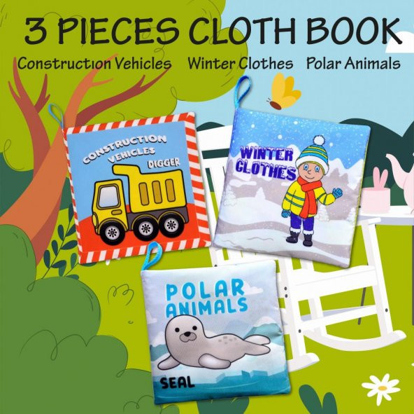 3 Kitap Tox İngilizce İş Makinaları , Kışlık Giysiler ve Kutup Hayvanları Kumaş Sessiz Kitap E118 E124 E125 - Bez Kitap , Eğitici Oyuncak , Yumuşak ve Hışırtılı - 7