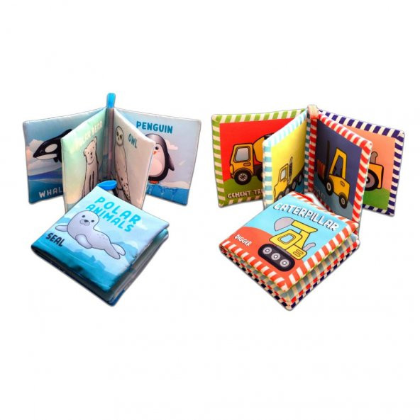 2 Kitap Tox İngilizce Kutup Hayvanları ve İş Makinaları Kumaş Sessiz Kitap E125 E118 - Bez Kitap , Eğitici Oyuncak , Yumuşak ve Hışırtılı - 8