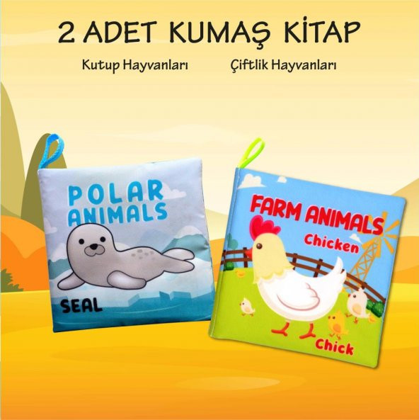 2 Kitap Tox İngilizce Kutup Hayvanları ve Çiftlik Hayvanları Kumaş Sessiz Kitap E125 E119 - Bez Kitap , Eğitici Oyuncak , Yumuşak ve Hışırtılı - 2