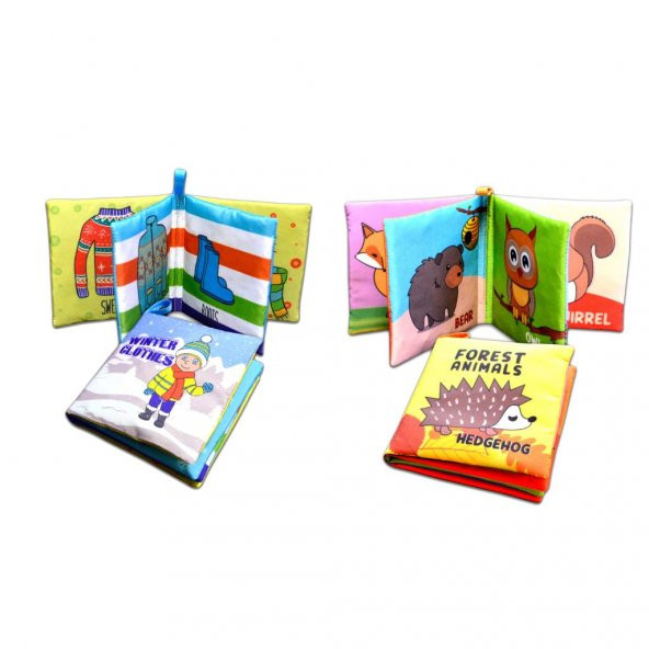 2 Kitap Tox İngilizce Kışlık Giysiler ve Orman Hayvanları Kumaş Sessiz Kitap E124 E127 - Bez Kitap , Eğitici Oyuncak , Yumuşak ve Hışırtılı - 8