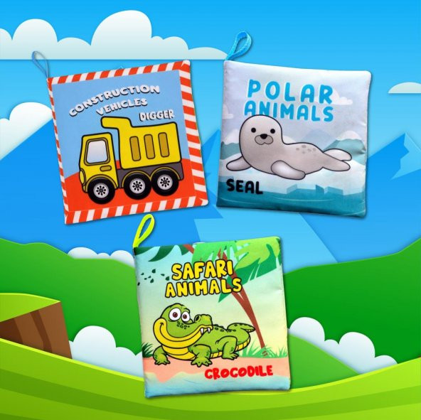3 Kitap Tox İngilizce İş Makinaları , Kutup ve Safari Hayvanları Kumaş Sessiz Kitap E125 E118 E130 - Bez Kitap , Eğitici Oyuncak , Yumuşak ve Hışırtılı - 5