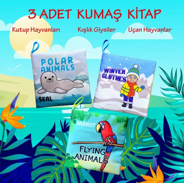 3 Kitap Tox İngilizce Kutup Hayvanları , Uçan Hayvanlar ve Kışlık Giysiler Kumaş Sessiz Kitap E124 E125 E133 - Bez Kitap , Eğitici Oyuncak , Yumuşak ve Hışırtılı - 2
