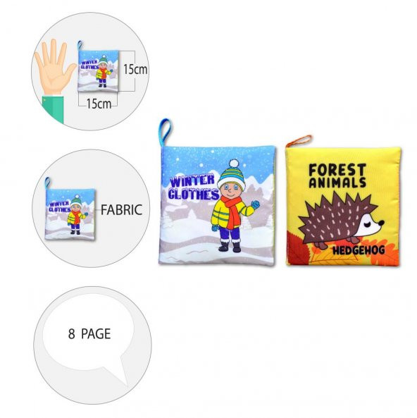 2 Kitap Tox İngilizce Kışlık Giysiler ve Orman Hayvanları Kumaş Sessiz Kitap E124 E127 - Bez Kitap , Eğitici Oyuncak , Yumuşak ve Hışırtılı - 9