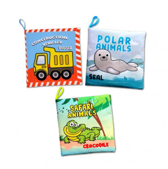 3 Kitap Tox İngilizce İş Makinaları , Kutup ve Safari Hayvanları Kumaş Sessiz Kitap E125 E118 E130 - Bez Kitap , Eğitici Oyuncak , Yumuşak ve Hışırtılı - 6