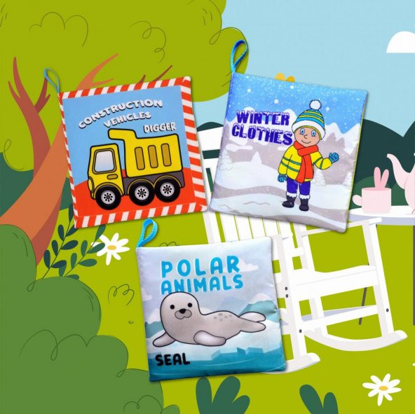 3 Kitap Tox İngilizce İş Makinaları , Kışlık Giysiler ve Kutup Hayvanları Kumaş Sessiz Kitap E118 E124 E125 - Bez Kitap , Eğitici Oyuncak , Yumuşak ve Hışırtılı - 10