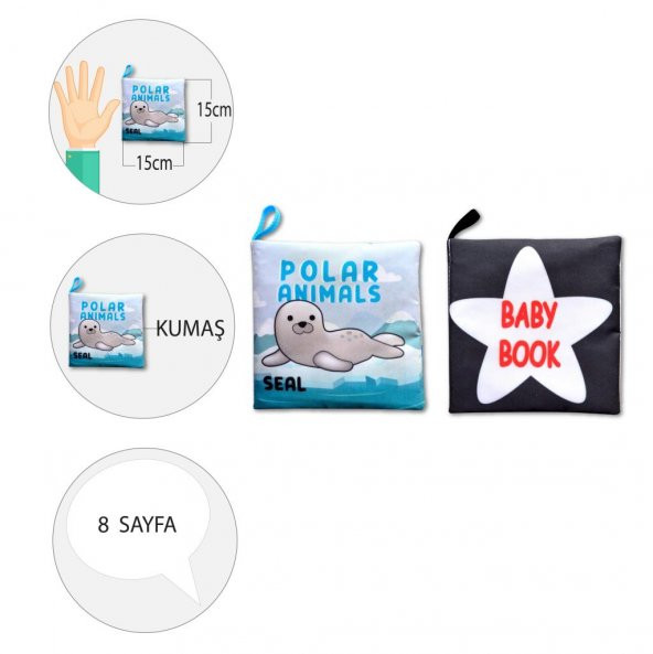 2 Kitap Tox İngilizce Kutup Hayvanları ve Siyah Beyaz Bebek Kumaş Sessiz Kitap E125 E136 - Bez Kitap , Eğitici Oyuncak , Yumuşak ve Hışırtılı - 4