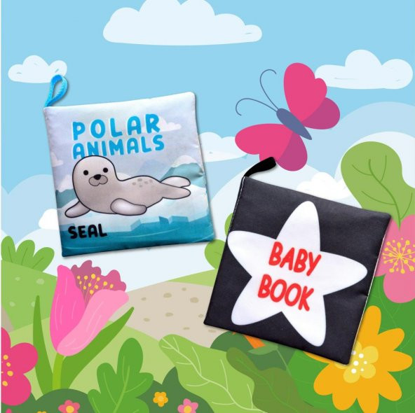 2 Kitap Tox İngilizce Kutup Hayvanları ve Siyah Beyaz Bebek Kumaş Sessiz Kitap E125 E136 - Bez Kitap , Eğitici Oyuncak , Yumuşak ve Hışırtılı - 5