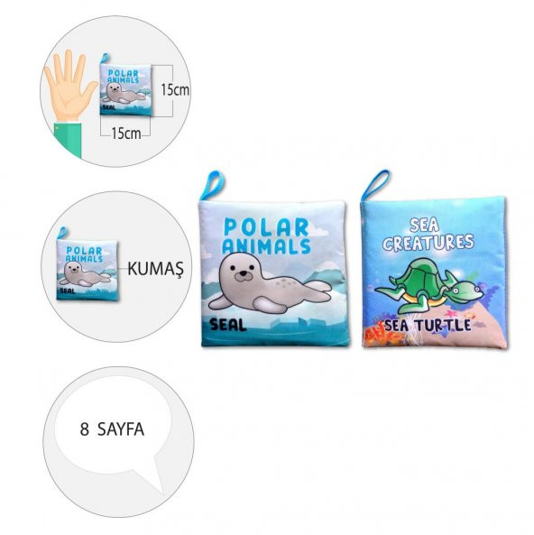 2 Kitap Tox İngilizce Kutup Hayvanları ve Deniz Canlıları Kumaş Sessiz Kitap E125 E122 - Bez Kitap , Eğitici Oyuncak , Yumuşak ve Hışırtılı - 4