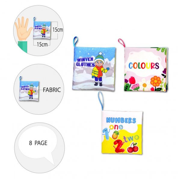 3 Kitap Tox İngilizce Kışlık Giysiler , Renkler ve Rakamlar Kumaş Sessiz Kitap E124 E129 E128  - Bez Kitap , Eğitici Oyuncak , Yumuşak ve Hışırtılı - 9