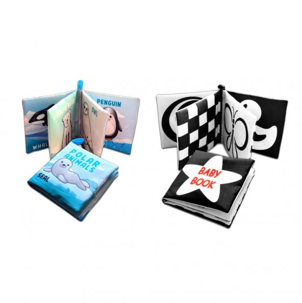 2 Kitap Tox İngilizce Kutup Hayvanları ve Siyah Beyaz Bebek Kumaş Sessiz Kitap E125 E136 - Bez Kitap , Eğitici Oyuncak , Yumuşak ve Hışırtılı - 8