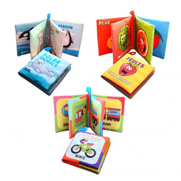 3 Kitap Tox İngilizce Kutup Hayvanları , Taşıtlar ve Meyveler Kumaş Sessiz Kitap E125 E126 E132 - Bez Kitap , Eğitici Oyuncak , Yumuşak ve Hışırtılı - 3
