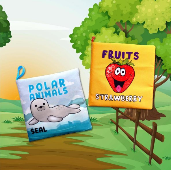 2 Kitap Tox İngilizce Kutup Hayvanları ve Meyveler Kumaş Sessiz Kitap E125 E126 - Bez Kitap , Eğitici Oyuncak , Yumuşak ve Hışırtılı - 10