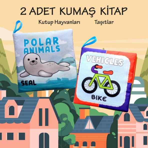 2 Kitap Tox İngilizce Kutup Hayvanları ve Taşıtlar Kumaş Sessiz Kitap E125 E132 - Bez Kitap , Eğitici Oyuncak , Yumuşak ve Hışırtılı - 2