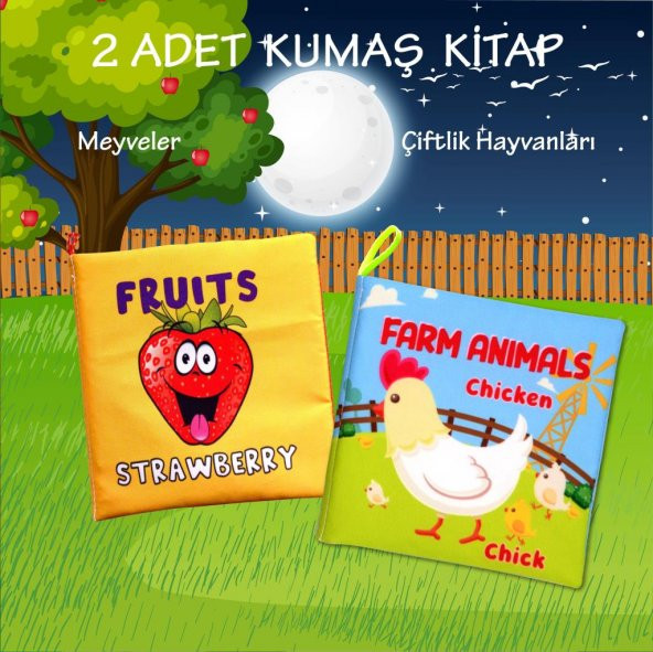 2 Kitap Tox İngilizce Meyveler ve Çiftlik Hayvanları Kumaş Sessiz Kitap E126 E119 - Bez Kitap , Eğitici Oyuncak , Yumuşak ve Hışırtılı - 2