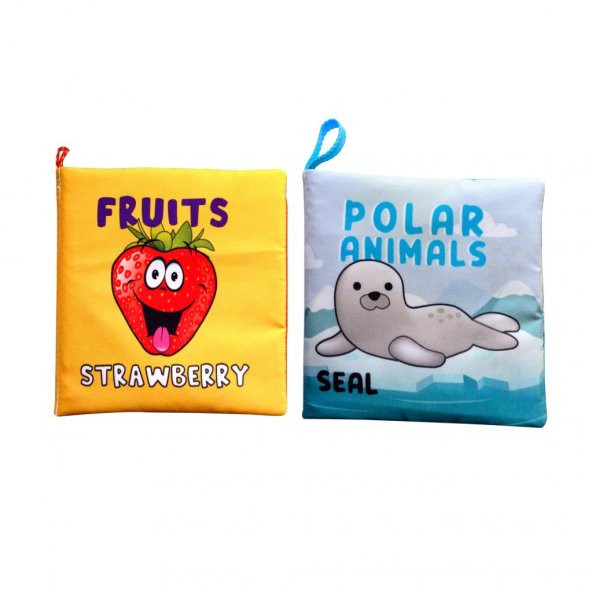 2 Kitap Tox İngilizce Meyveler ve Kutup Hayvanları Kumaş Sessiz Kitap E126 E125 - Bez Kitap , Eğitici Oyuncak , Yumuşak ve Hışırtılı