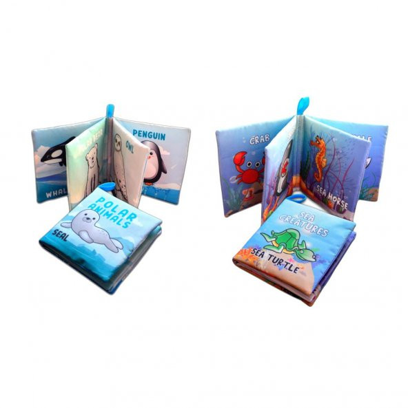 2 Kitap Tox İngilizce Kutup Hayvanları ve Deniz Canlıları Kumaş Sessiz Kitap E125 E122 - Bez Kitap , Eğitici Oyuncak , Yumuşak ve Hışırtılı - 8
