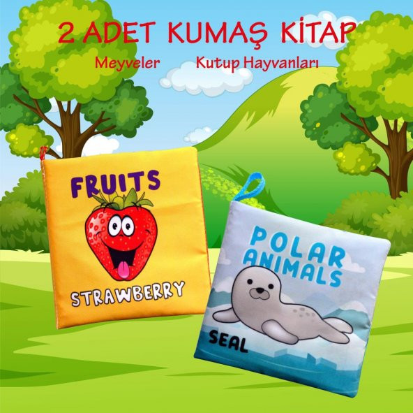 2 Kitap Tox İngilizce Meyveler ve Kutup Hayvanları Kumaş Sessiz Kitap E126 E125 - Bez Kitap , Eğitici Oyuncak , Yumuşak ve Hışırtılı - 2