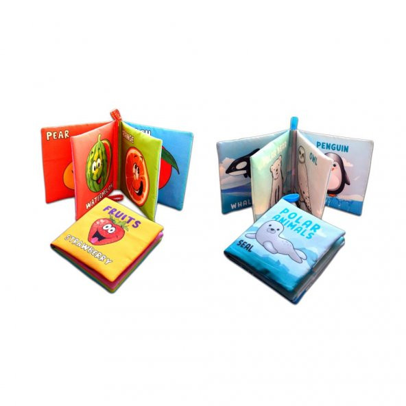 2 Kitap Tox İngilizce Meyveler ve Kutup Hayvanları Kumaş Sessiz Kitap E126 E125 - Bez Kitap , Eğitici Oyuncak , Yumuşak ve Hışırtılı - 3