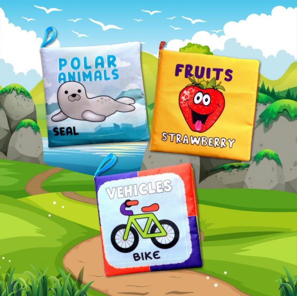 3 Kitap Tox İngilizce Kutup Hayvanları , Taşıtlar ve Meyveler Kumaş Sessiz Kitap E125 E126 E132 - Bez Kitap , Eğitici Oyuncak , Yumuşak ve Hışırtılı - 10