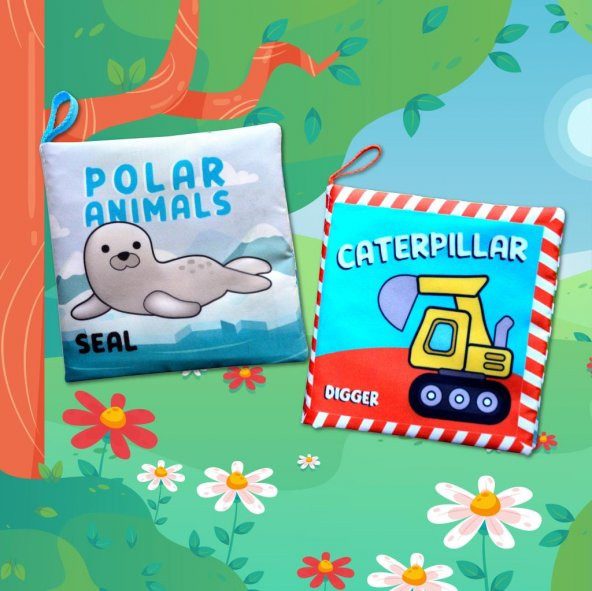 2 Kitap Tox İngilizce Kutup Hayvanları ve İş Makinaları Kumaş Sessiz Kitap E125 E118 - Bez Kitap , Eğitici Oyuncak , Yumuşak ve Hışırtılı - 10
