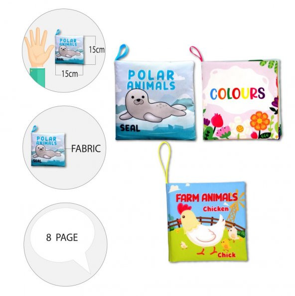 3 Kitap Tox İngilizce Renkler , Kutup ve Çiftlik Hayvanları Kumaş Sessiz Kitap E125 E119 E129 - Bez Kitap , Eğitici Oyuncak , Yumuşak ve Hışırtılı - 9