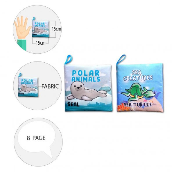 2 Kitap Tox İngilizce Kutup Hayvanları ve Deniz Canlıları Kumaş Sessiz Kitap E125 E122 - Bez Kitap , Eğitici Oyuncak , Yumuşak ve Hışırtılı - 9
