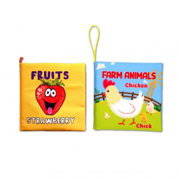 2 Kitap Tox İngilizce Meyveler ve Çiftlik Hayvanları Kumaş Sessiz Kitap E126 E119 - Bez Kitap , Eğitici Oyuncak , Yumuşak ve Hışırtılı - 6
