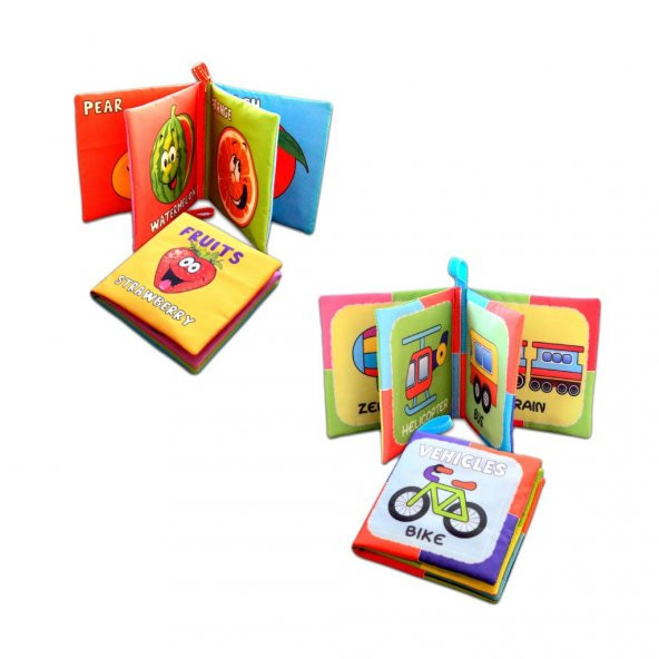 2 Kitap Tox İngilizce Meyveler ve Taşıtlar Kumaş Sessiz Kitap E126 E132 - Bez Kitap , Eğitici Oyuncak , Yumuşak ve Hışırtılı - 3