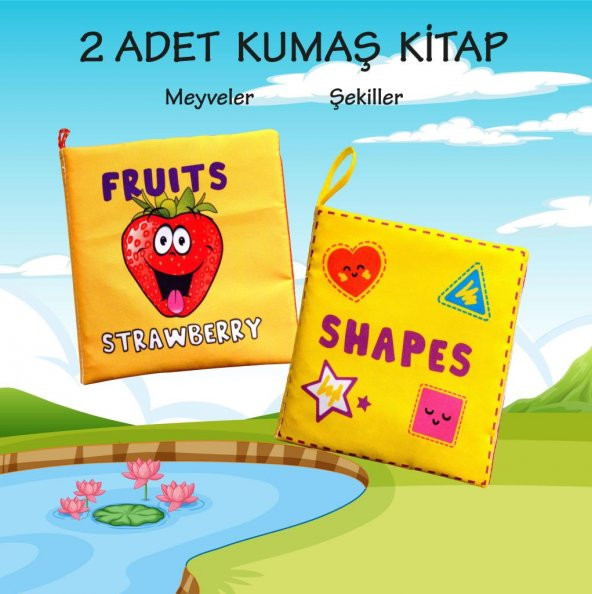 2 Kitap Tox İngilizce Meyveler ve Şekiller Kumaş Sessiz Kitap E126 E131 - Bez Kitap , Eğitici Oyuncak , Yumuşak ve Hışırtılı - 2