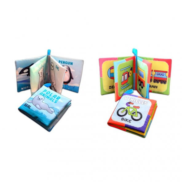 2 Kitap Tox İngilizce Kutup Hayvanları ve Taşıtlar Kumaş Sessiz Kitap E125 E132 - Bez Kitap , Eğitici Oyuncak , Yumuşak ve Hışırtılı - 8