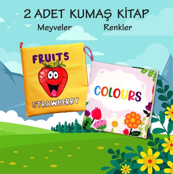 2 Kitap Tox İngilizce Meyveler ve Renkler Kumaş Sessiz Kitap E126 E129 - Bez Kitap , Eğitici Oyuncak , Yumuşak ve Hışırtılı - 2