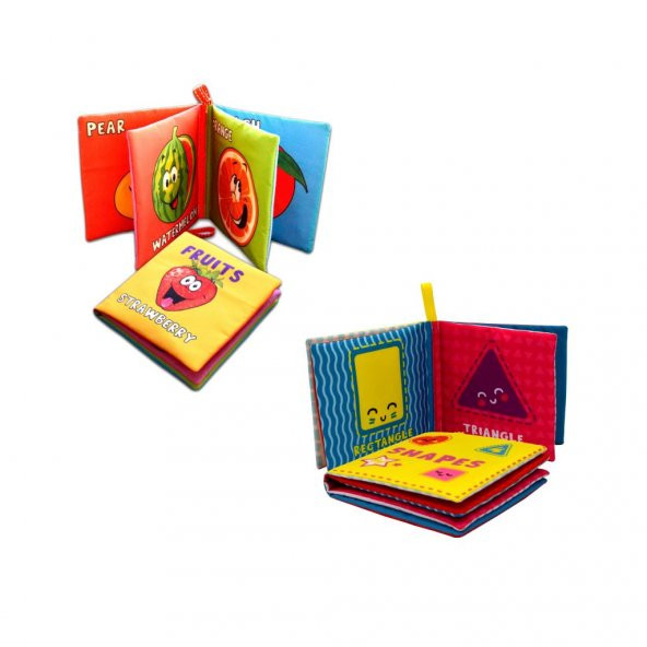 2 Kitap Tox İngilizce Meyveler ve Şekiller Kumaş Sessiz Kitap E126 E131 - Bez Kitap , Eğitici Oyuncak , Yumuşak ve Hışırtılı - 3