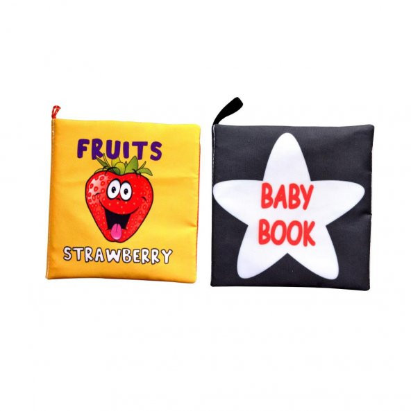 2 Kitap Tox İngilizce Meyveler ve Siyah - Beyaz Bebek Kumaş Sessiz Kitap E126 E136 - Bez Kitap , Eğitici Oyuncak , Yumuşak ve Hışırtılı - 6