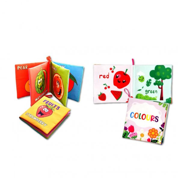 2 Kitap Tox İngilizce Meyveler ve Renkler Kumaş Sessiz Kitap E126 E129 - Bez Kitap , Eğitici Oyuncak , Yumuşak ve Hışırtılı - 3