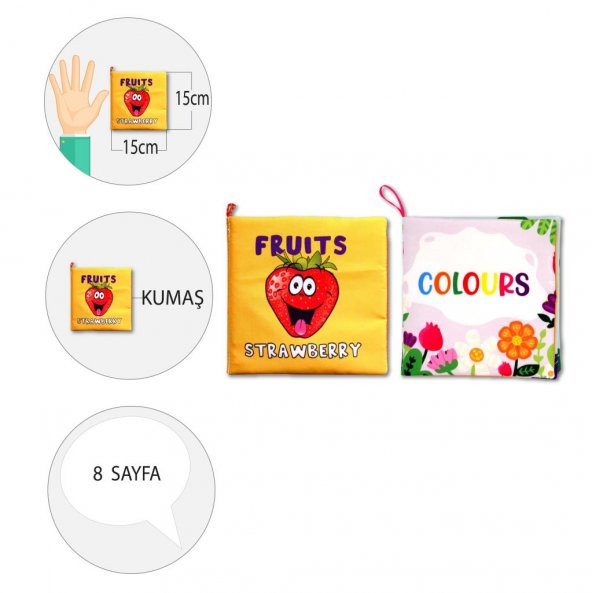 2 Kitap Tox İngilizce Meyveler ve Renkler Kumaş Sessiz Kitap E126 E129 - Bez Kitap , Eğitici Oyuncak , Yumuşak ve Hışırtılı - 4