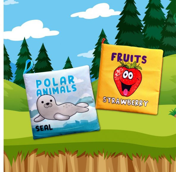 2 Kitap Tox İngilizce Meyveler ve Kutup Hayvanları Kumaş Sessiz Kitap E126 E125 - Bez Kitap , Eğitici Oyuncak , Yumuşak ve Hışırtılı - 10