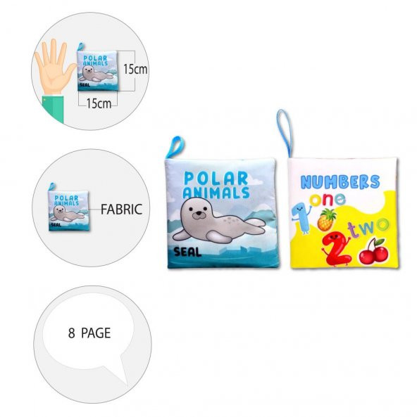 2 Kitap Tox İngilizce Kutup Hayvanları ve Rakamlar Kumaş Sessiz Kitap E125 E28 - Bez Kitap , Eğitici Oyuncak , Yumuşak ve Hışırtılı - 9