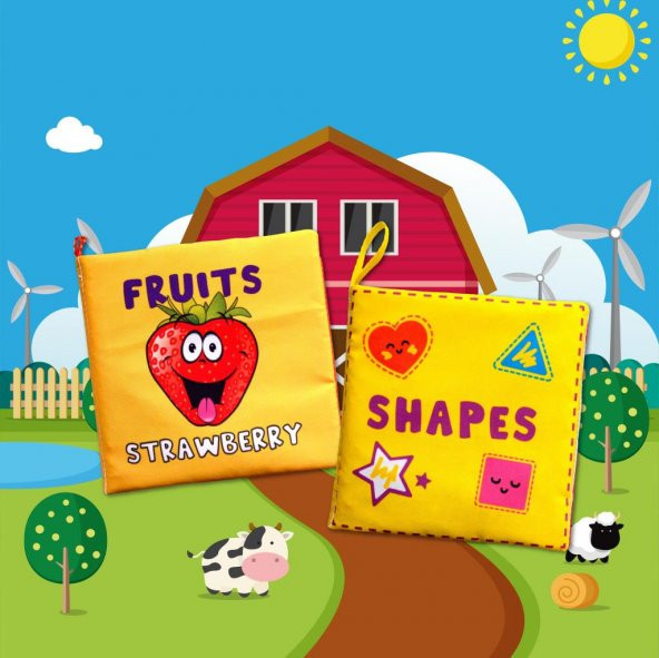 2 Kitap Tox İngilizce Meyveler ve Şekiller Kumaş Sessiz Kitap E126 E131 - Bez Kitap , Eğitici Oyuncak , Yumuşak ve Hışırtılı - 5