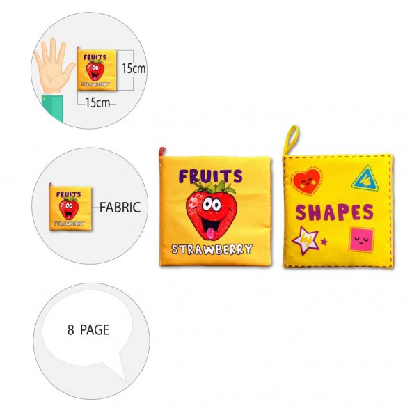 2 Kitap Tox İngilizce Meyveler ve Şekiller Kumaş Sessiz Kitap E126 E131 - Bez Kitap , Eğitici Oyuncak , Yumuşak ve Hışırtılı - 9