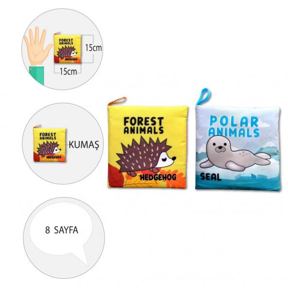 2 Kitap Tox İngilizce Orman Hayvanları ve Kutup Hayvanları Kumaş Sessiz Kitap E127 E125 - Bez Kitap , Eğitici Oyuncak , Yumuşak ve Hışırtılı - 4