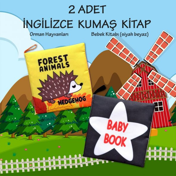 2 Kitap Tox İngilizce Orman Hayvanları ve Siyah Beyaz Bebek Kumaş Sessiz Kitap E127 E136 - Bez Kitap , Eğitici Oyuncak , Yumuşak ve Hışırtılı - 2