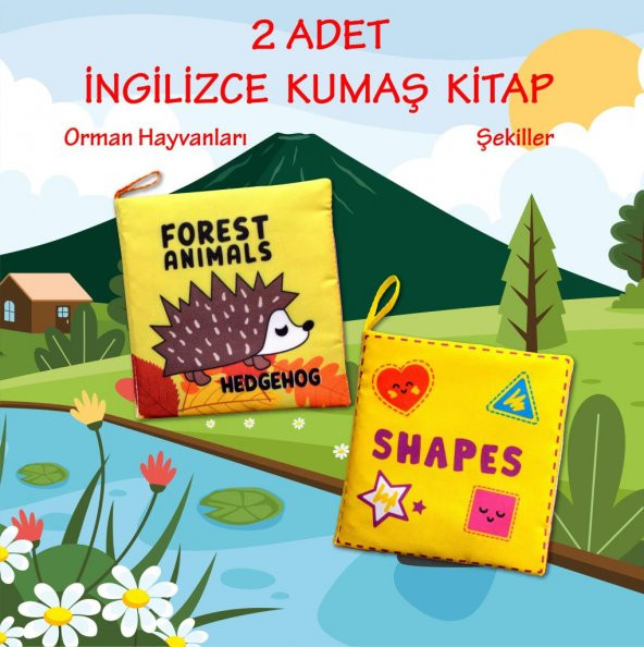 2 Kitap Tox İngilizce Orman Hayvanları ve Şekiller Kumaş Sessiz Kitap E127 E131 - Bez Kitap , Eğitici Oyuncak , Yumuşak ve Hışırtılı - 2