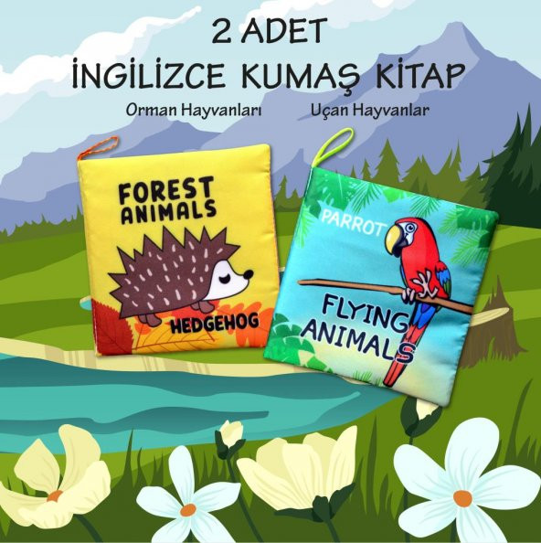 2 Kitap Tox İngilizce Orman Hayvanları ve Uçan Hayvanlar Kumaş Sessiz Kitap E127 E133 - Bez Kitap , Eğitici Oyuncak , Yumuşak ve Hışırtılı - 2