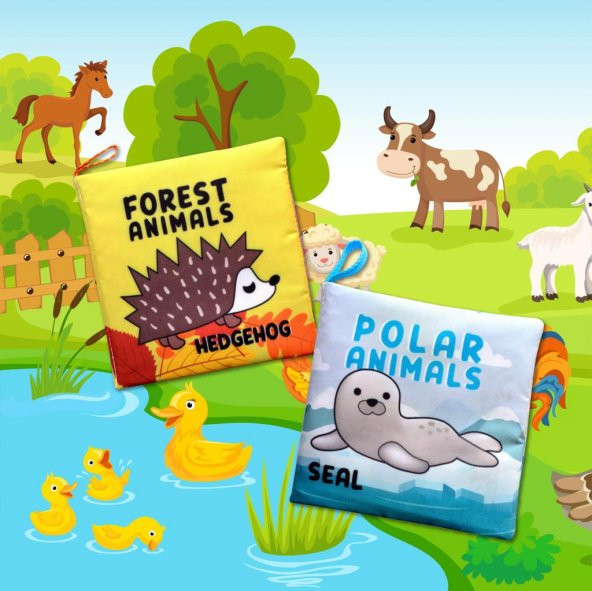 2 Kitap Tox İngilizce Orman Hayvanları ve Kutup Hayvanları Kumaş Sessiz Kitap E127 E125 - Bez Kitap , Eğitici Oyuncak , Yumuşak ve Hışırtılı - 10
