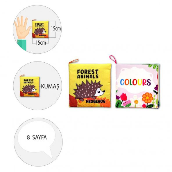 2 Kitap Tox İngilizce Orman Hayvanları ve Renkler Kumaş Sessiz Kitap E127 E129 - Bez Kitap , Eğitici Oyuncak , Yumuşak ve Hışırtılı - 4