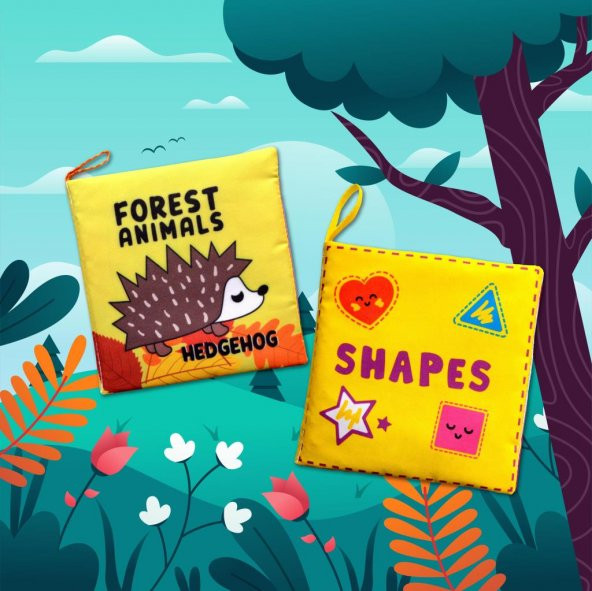 2 Kitap Tox İngilizce Orman Hayvanları ve Şekiller Kumaş Sessiz Kitap E127 E131 - Bez Kitap , Eğitici Oyuncak , Yumuşak ve Hışırtılı - 10