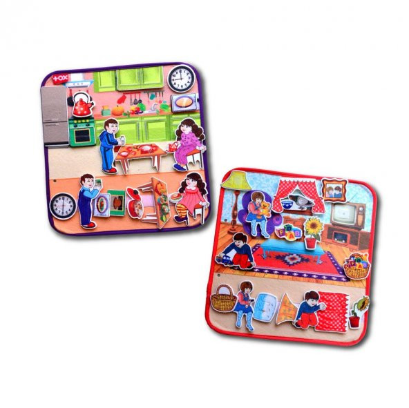 2 Set - 30 Parça Oturma Odası ve Mutfak Keçe Cırtlı Aktivite Sayfası - Çocuk Etkinlik , Eğitici Oyuncak