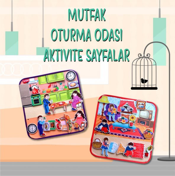 2 Set - 30 Parça Oturma Odası ve Mutfak Keçe Cırtlı Aktivite Sayfası - Çocuk Etkinlik , Eğitici Oyuncak - 2